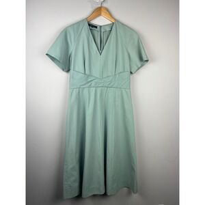 Lafayette 148 New York Seafoam Green V-Neck Pleated Waist A-Line Midi Dress 8